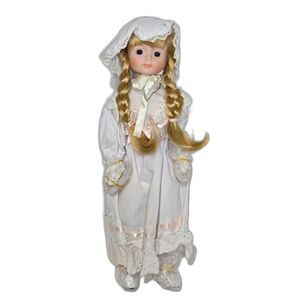 Vintage Interpur Sunday School Porcelain Doll | 15" | #15909 Blonde White Dress